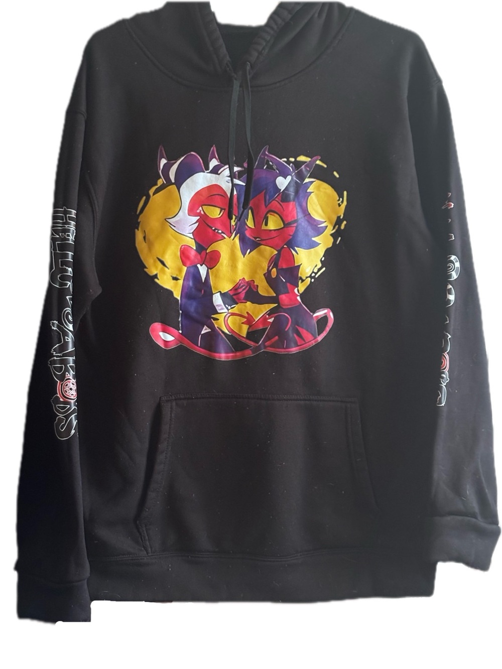 Black Graphic Hoodie with Romantic Illustration